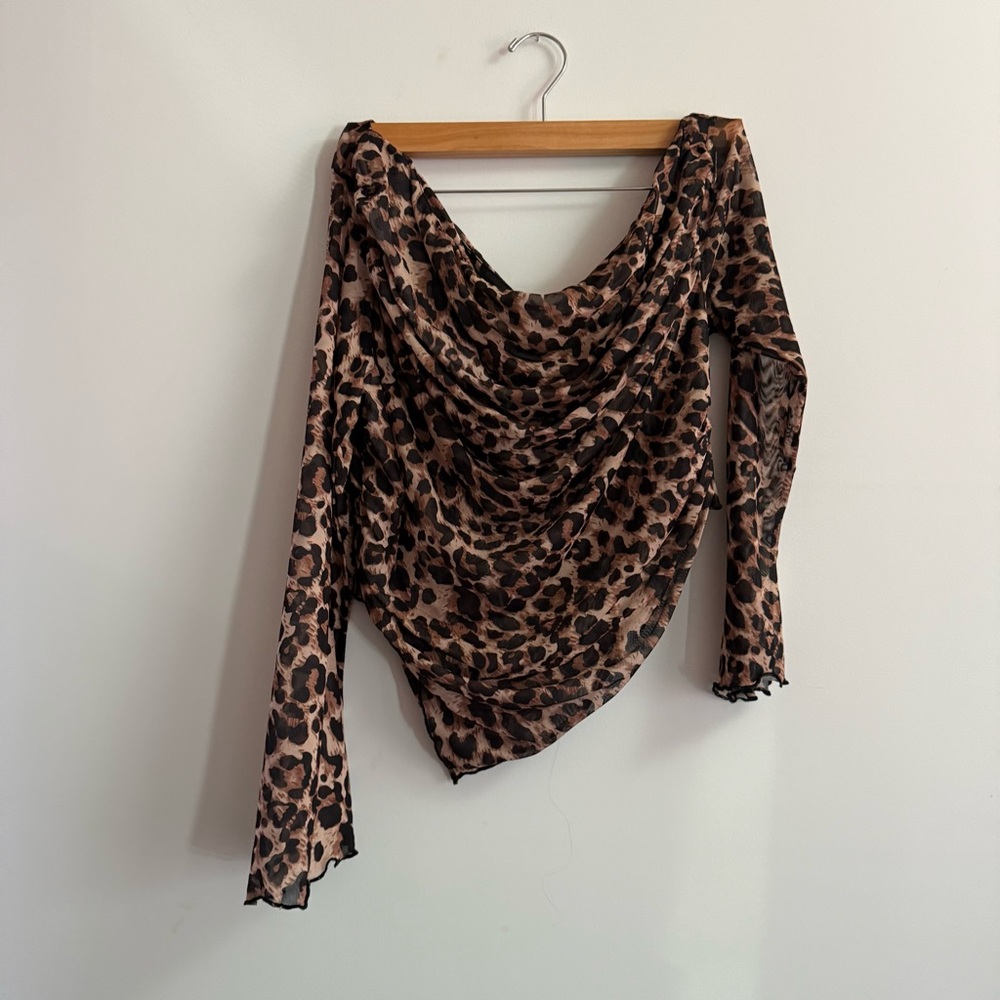 Leopard Print Drape Neck Top